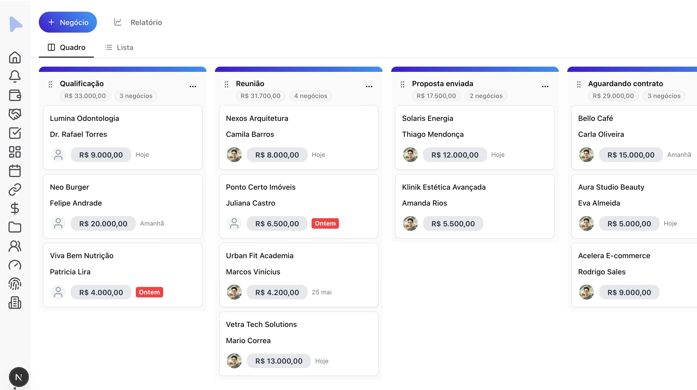 CRM Kanban no CliQa